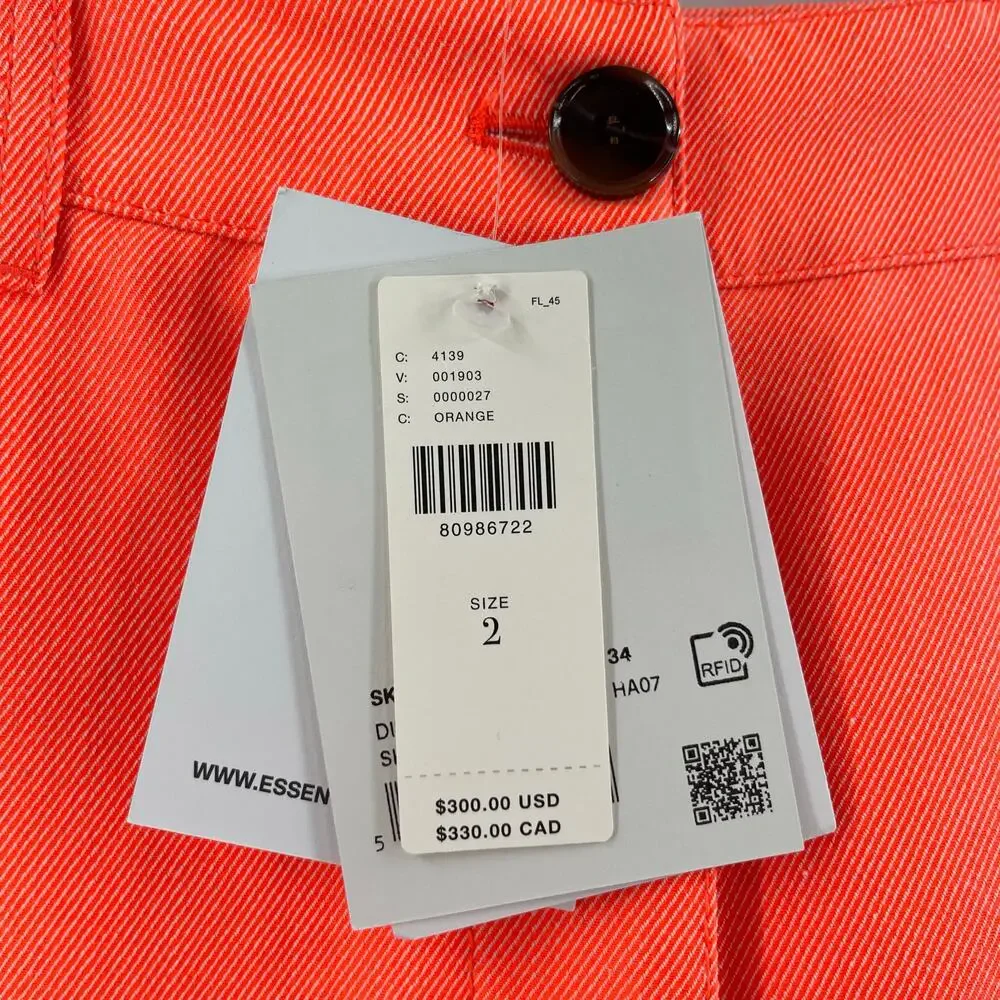 ESSENTIEL ANTWERP x ANTHROPOLOGIE Skirt SZ 2 Diner Flared Bottom Slit Orange NWT